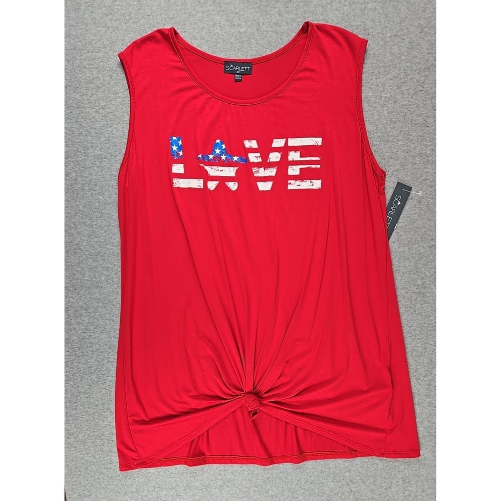 Scarlett Patriotic Womens 2X Shirt American Flag Love‎ 4th July Tank Top Red NEW